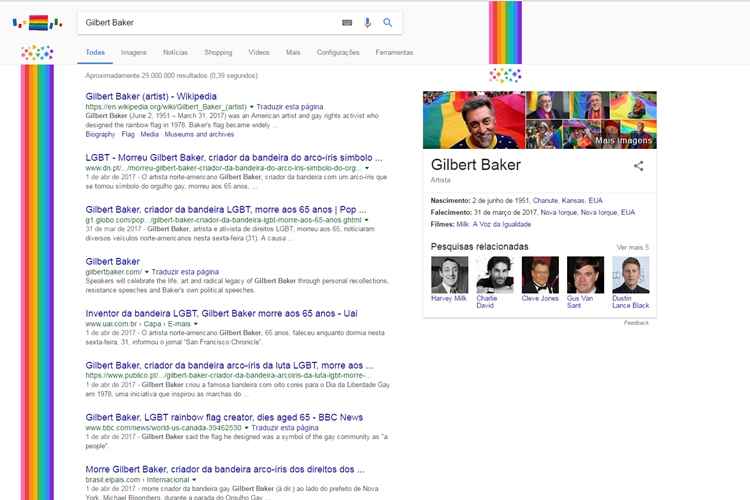 Captura de tela da pesquisa no Google sobre Gilbert Baker