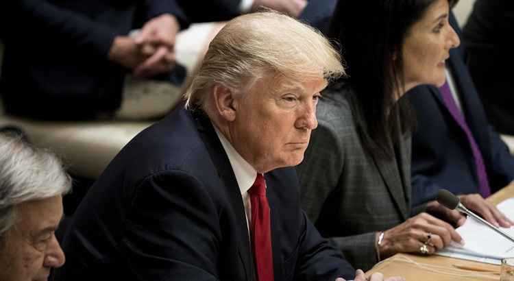 O presidente dos EUA, Donald Trump,  durante  reunião sobre a reforma das Nações Unidas na sede da ONU