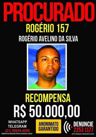 Anúncio veiculado por autoridades do Rio de Janeiro. O criminoso está sendo procurado pela polícia há mais de um mês