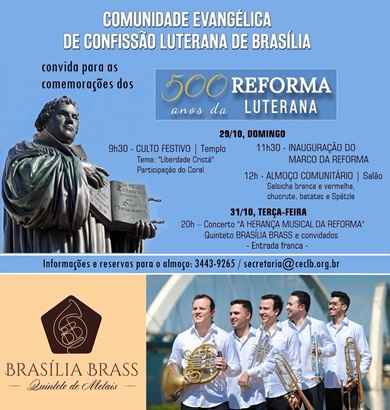 Concerto musical gratuito celebra os 500 anos da Reforma Luterana