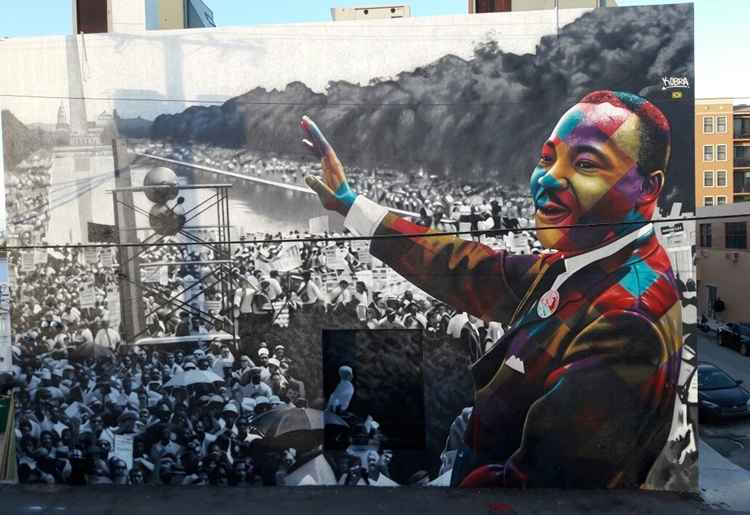 O mural 'I have a dream' em homenagem a Martin Luther King compõe os muros de Palm Beach (EUA)