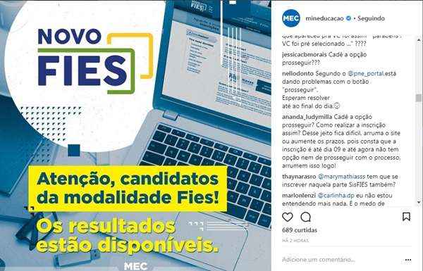 Candidatos pressionam MEC no Instagram