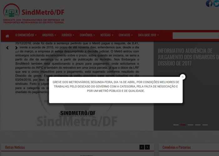 Reprodução site Sindmetrô/DF