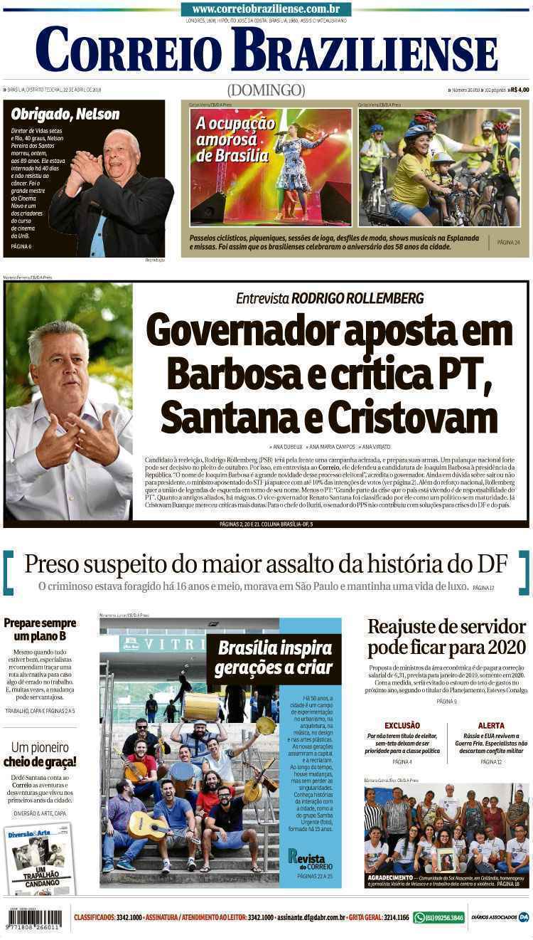 Confira a Capa do Jornal Correio Braziliense do dia 22/04/2018