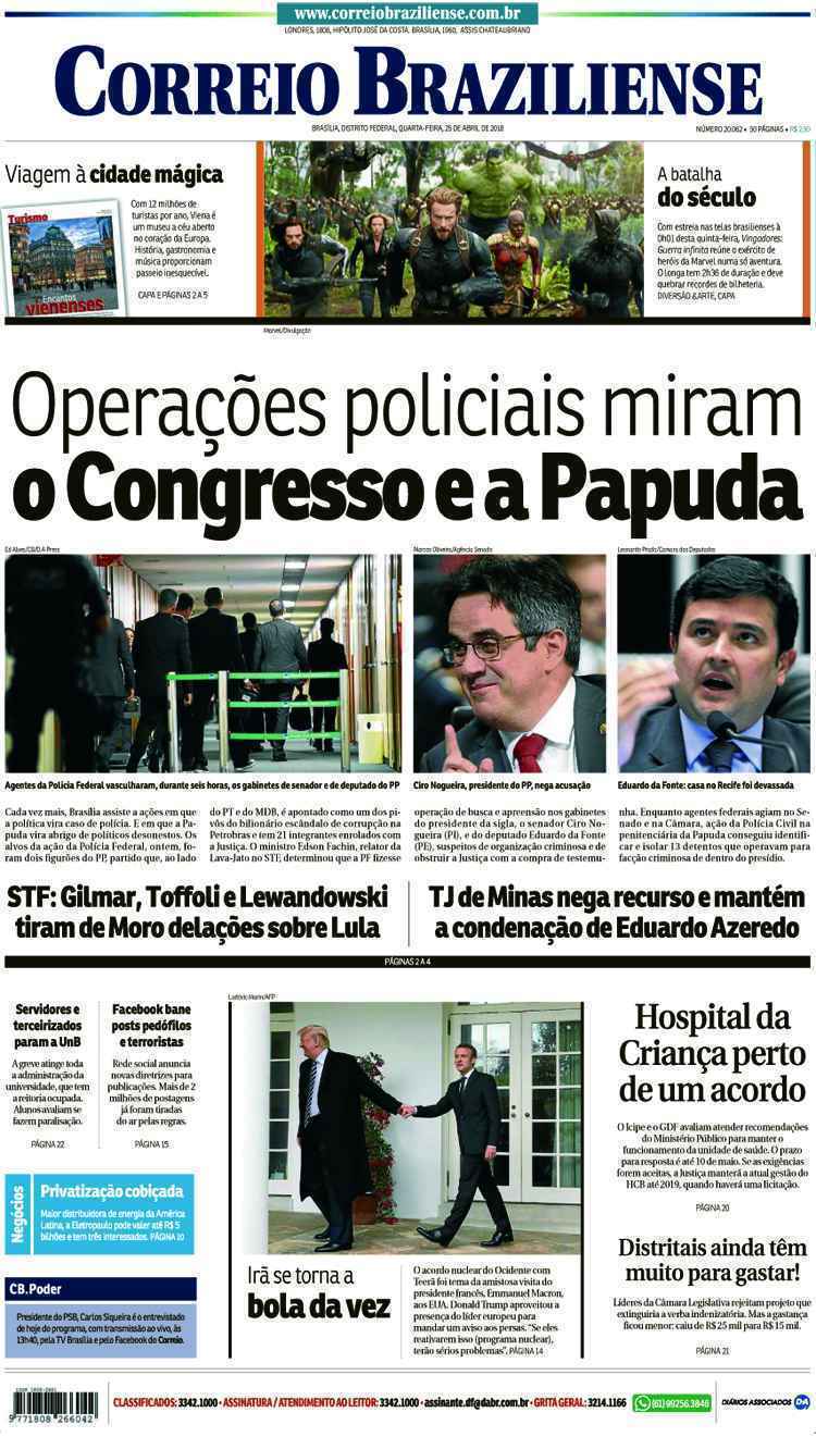 Confira a Capa do Jornal Correio Braziliense do dia 25/04/2018