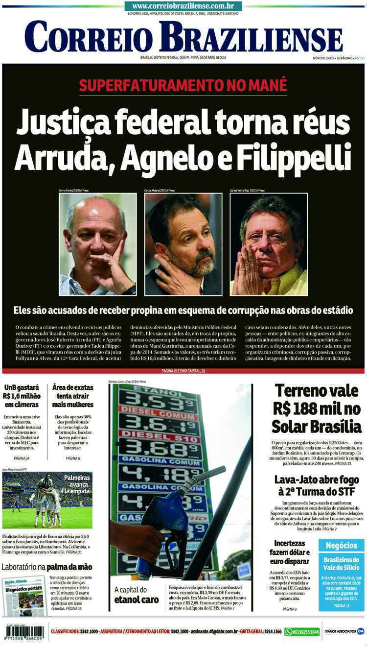 Confira a Capa do Jornal Correio Braziliense do dia 26/04/2018