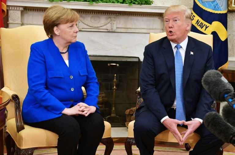 O presidente americano, Donald Trump, recebe a chanceler da Alemanha, Angela Merkel, na Casa Branca,