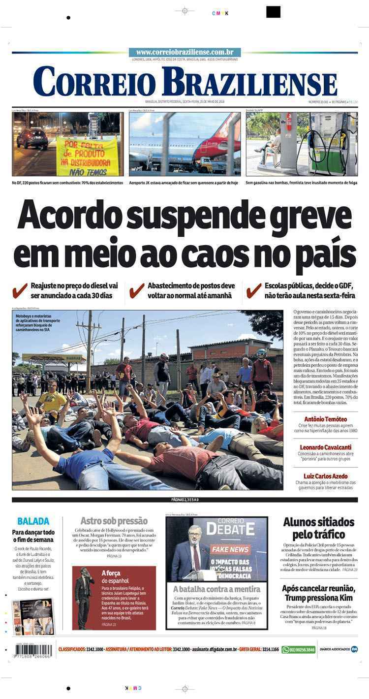 Confira a Capa do Jornal Correio Braziliense do dia 25/05/2018