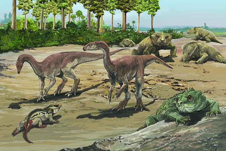 A escolha do dinossauro é para remeter à era pré-histórica, na