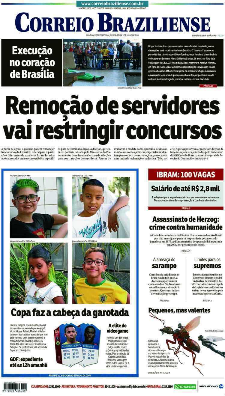 Confira a Capa do Jornal Correio Braziliense do dia 05/07/2018