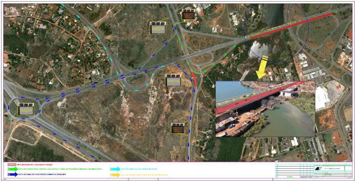 Imagem com esquema do DER para fechamento e funcionameto da Ponte do Bragueto nos dias 4 e 5 de agosto