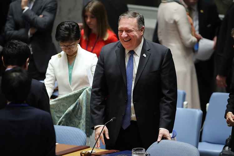 O secretário de Estado dos Estados Unidos, Mike Pompeo no Conselho de Segurança da ONU.