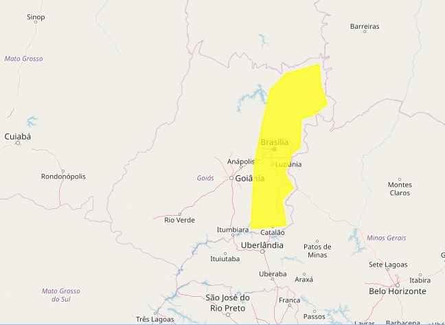 Mapa mostra áreas de risco de temporal