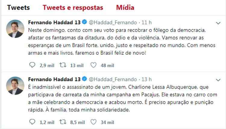 Haddad se manifesta nas redes sociais em dia de eleição