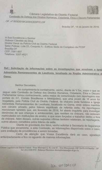 Em ofício, distrital Fábio Félix pede informações para solicitar apoio às vítimas