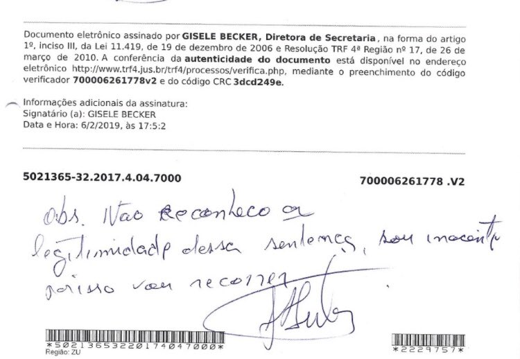 Lula foi condenado a 12 anos e 11 meses de prisão pela juíza substitua da 13ª Vara Federal de Curitiba, Gabriela Hardt, por corrupção ativa e passiva e lavagem de dinheiro