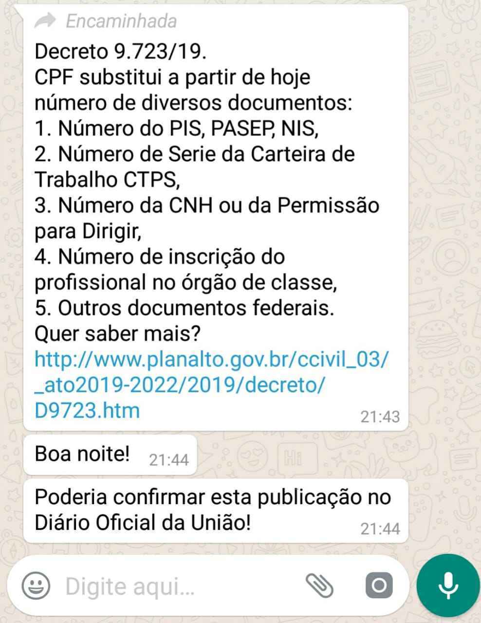 Leitor recebeu mensagem com a informação e duvidou. Um e-mail e dois sites depois, confirmamos a notícia, mas com um senão: o cadastro não substitui, mas serve de referência