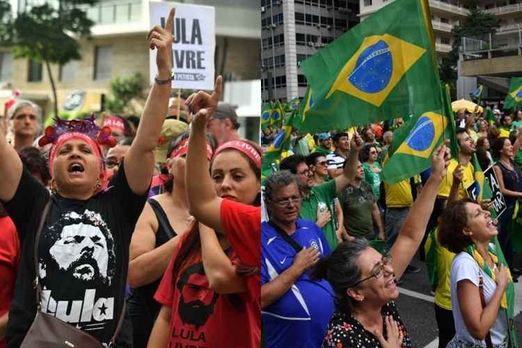 foto de manifestações contrárias e a favor de Lula na paulista