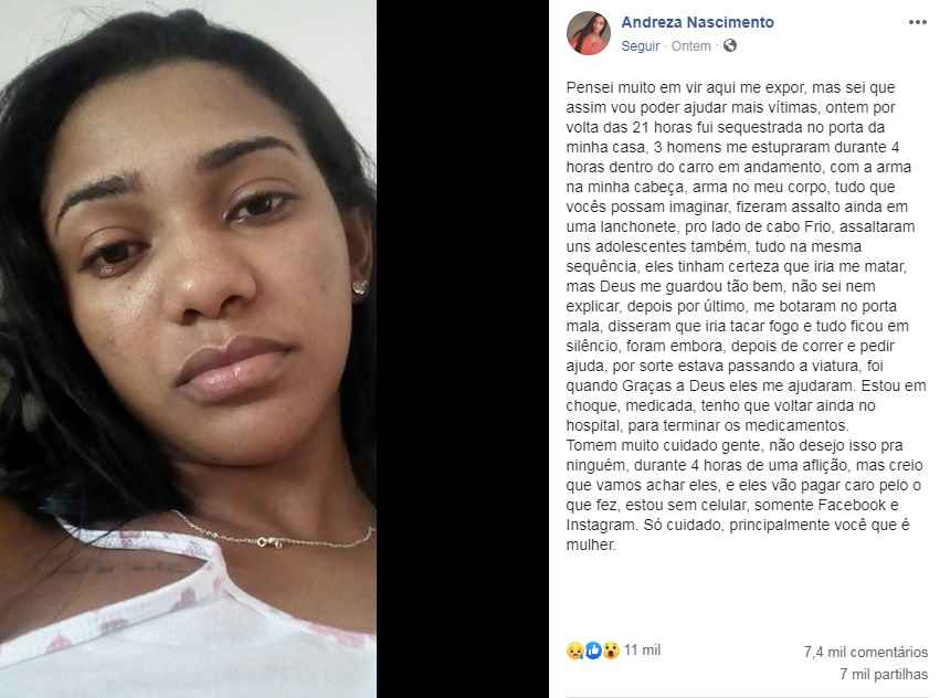 O crime teria ocorrido dentro de um carro em movimento entre a noite de quinta-feira e a madrugada de sexta-feira