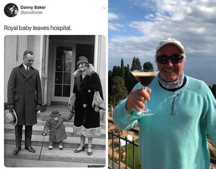 Danny Baker publicou no twitter a imagem de um casal de mãos dadas com um chipanzé e a legenda 