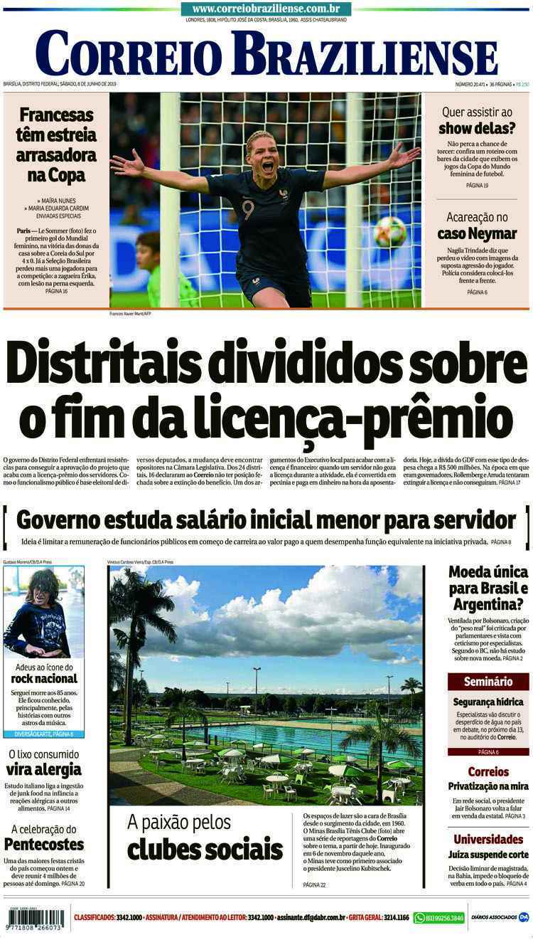 Confira a Capa do Jornal Correio Braziliense do dia 08/06/2019