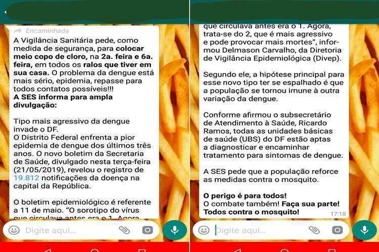 Fake news circula no WhatsApp e atrapalha a luta contra a dengue no Distrito Federal