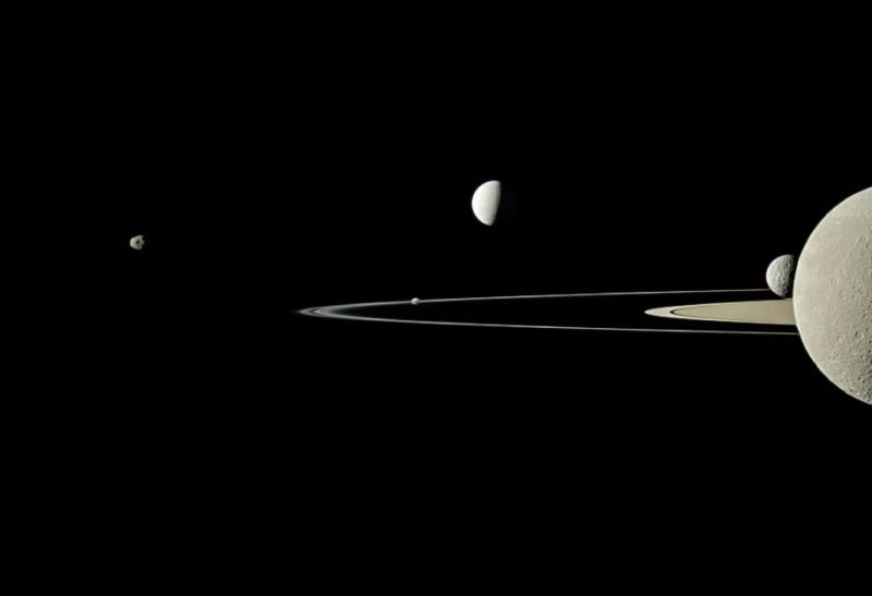 A estrutura dos principais anéis saturninos é moldada por interações gravitacionais com as pequenas luas próximas ou dentro deles