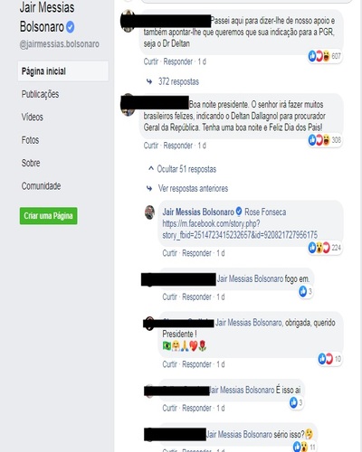 Pelo Facebook, página oficial do presidente respondeu a um seguidor que pedia o procurador como novo indicado para a Procuradoria-Geral da República