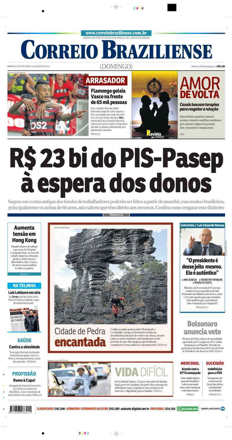 Confira a Capa do Jornal Correio Braziliense do dia 18/08/2019