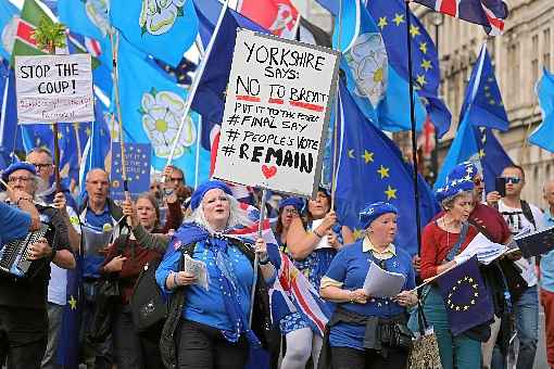 Simpatizantes da permanência na União Europeia reunidos do lado de fora das Casas do Parlamento, em Londres: 