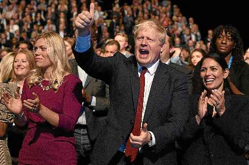 O premiê Boris Johnson na conferência nacional do Partido Conservador