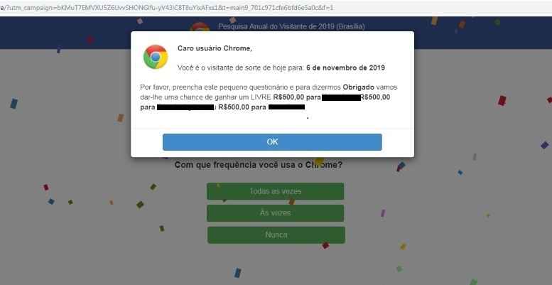 Internautas são direcionados a página do suposto prêmio assim que clicam em certos sites na rede. Trata-se de phishing, golpe cibernético de furto de dados