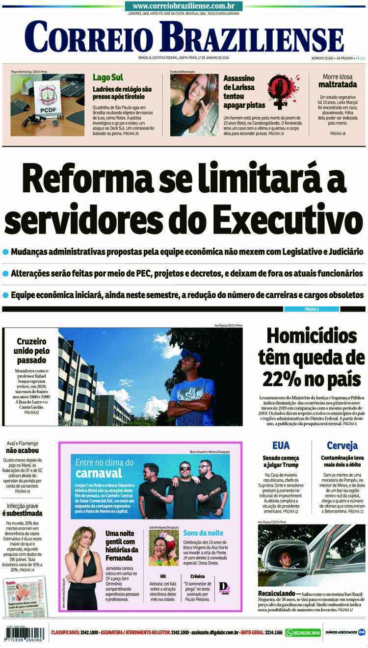 Confira a Capa do Jornal Correio Braziliense do dia 17/01/2020