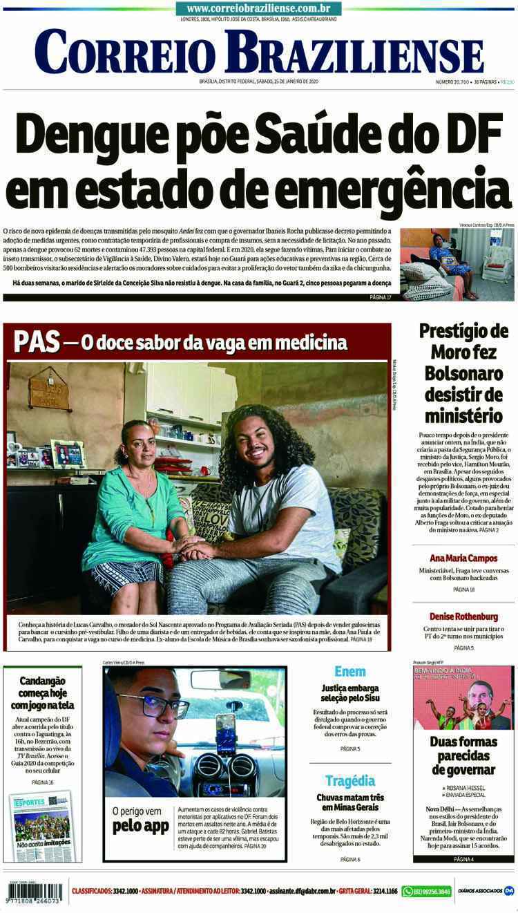 Confira a Capa do Jornal Correio Braziliense do dia 25/01/2020