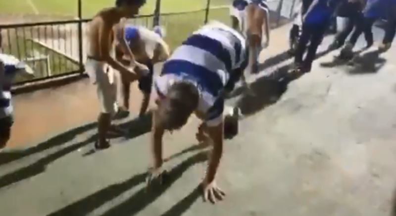 Torcida do Taubaté comemora vitória fazendo 'parkour' 