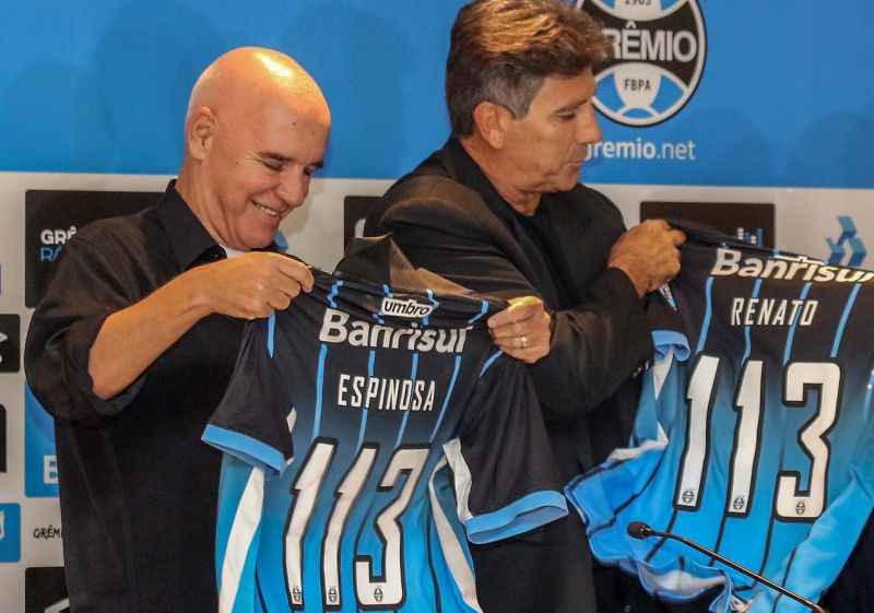 Valdir Espinosa e Renato GaÃºcho: parceria vencedora no GrÃªmio, com tÃ­tulo da Libertadores e do Mundial em 1983