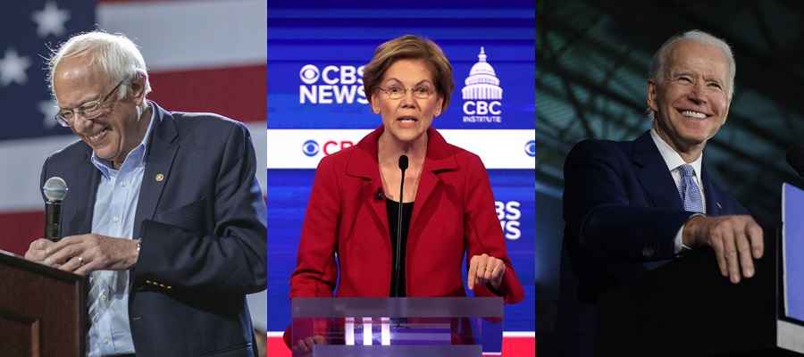 Bernie Sanders, Elizabeth Warren, Joe Biden