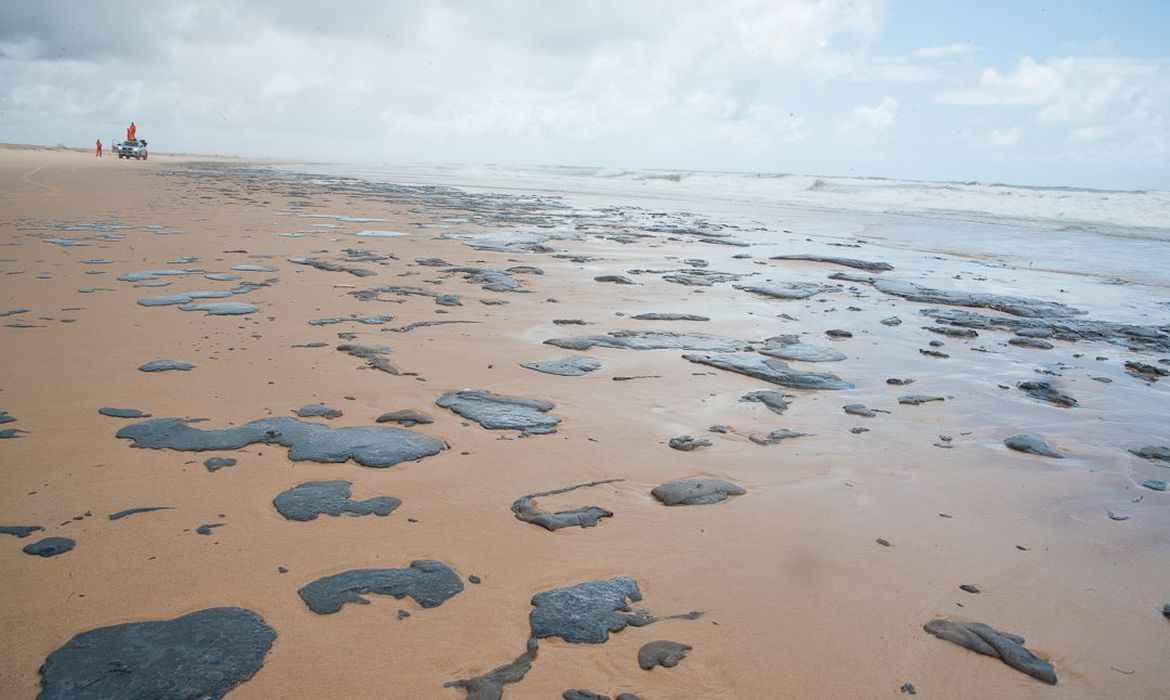 Manchas de Ã³leo em praia do Sergipe