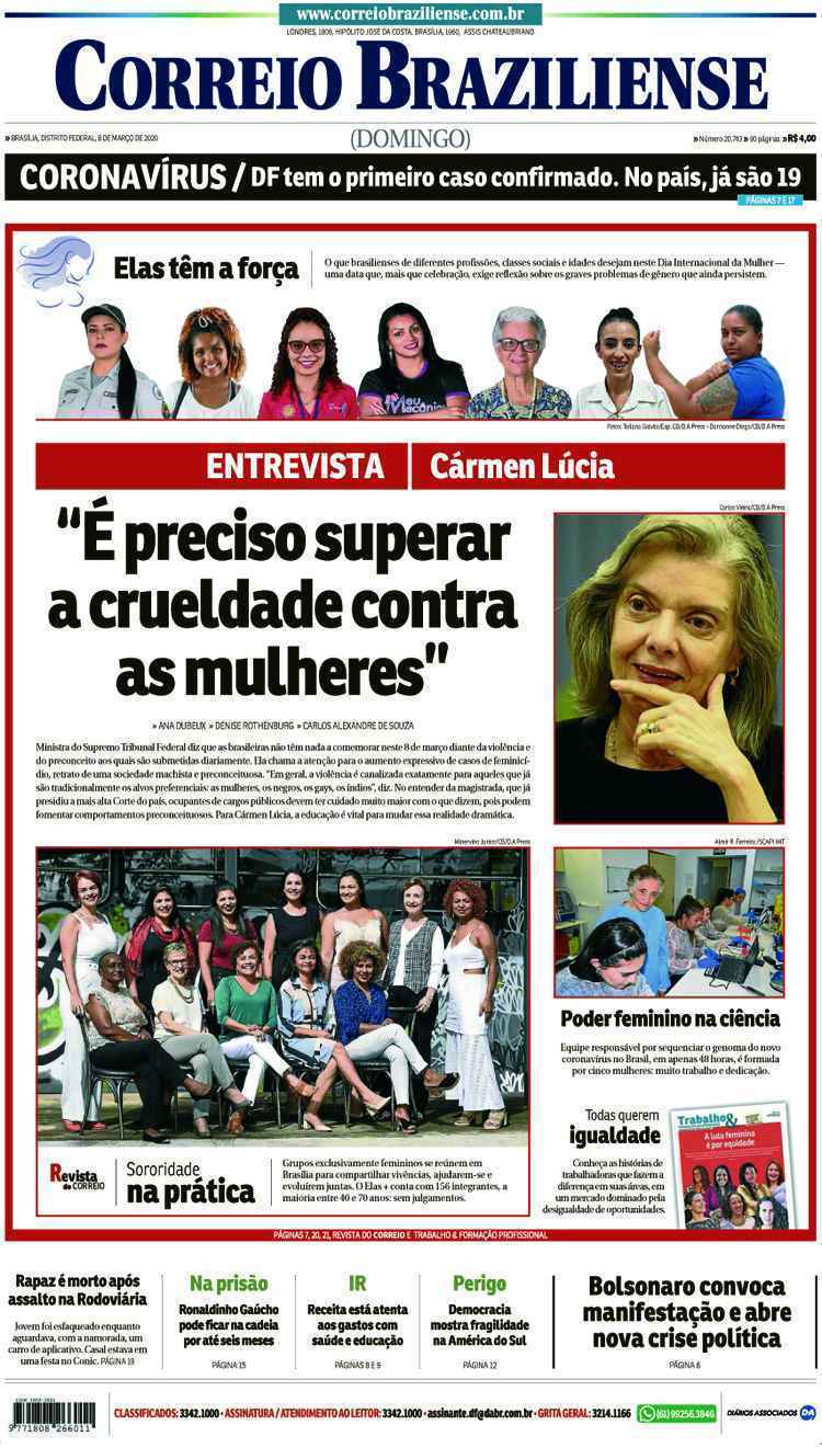 Confira a Capa do Jornal Correio Braziliense do dia 08/03/2020