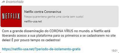 Suposta oferta gratuita de serviÃ§o de streaming circula pelas redes sociais com link falso