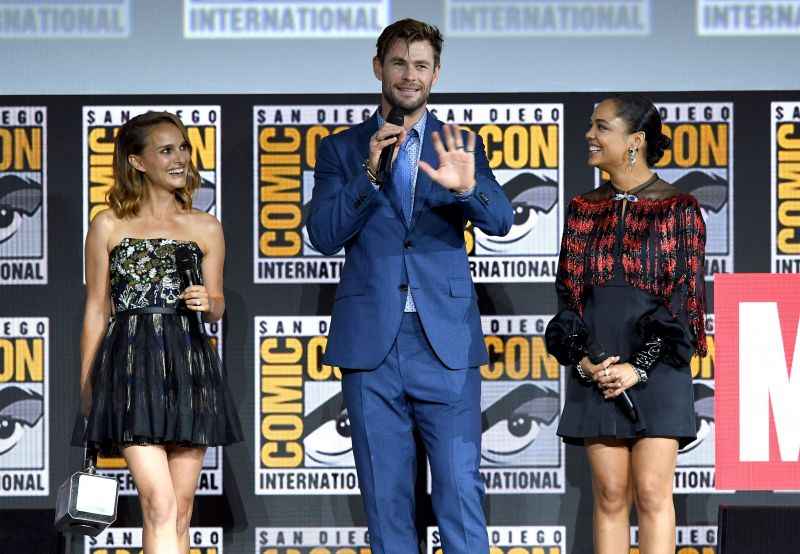 Natalie Portman, Chris Hemsworth and Tessa Thompson na Comic-Con em San Diego no ano passado