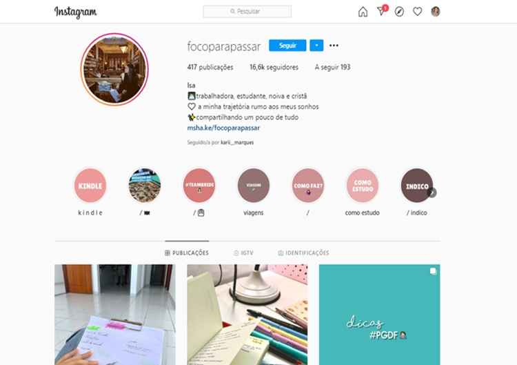 Na pÃ¡gina, concurseiros podem acompanhar a rotina de preparaÃ§Ã£o de outra estudante e se motivar