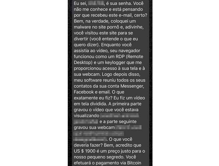 E-mail recebido por uma das vÃ­timas