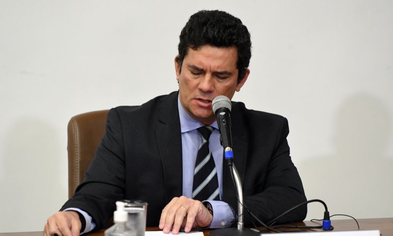 EntÃ£o ministro da JustiÃ§a e SeguranÃ§a PÃºblica SÃ©rgio Moro em coletiva de imprensa onde fez acusaÃ§Ãµes contra o presidente Jair Bolsonaro