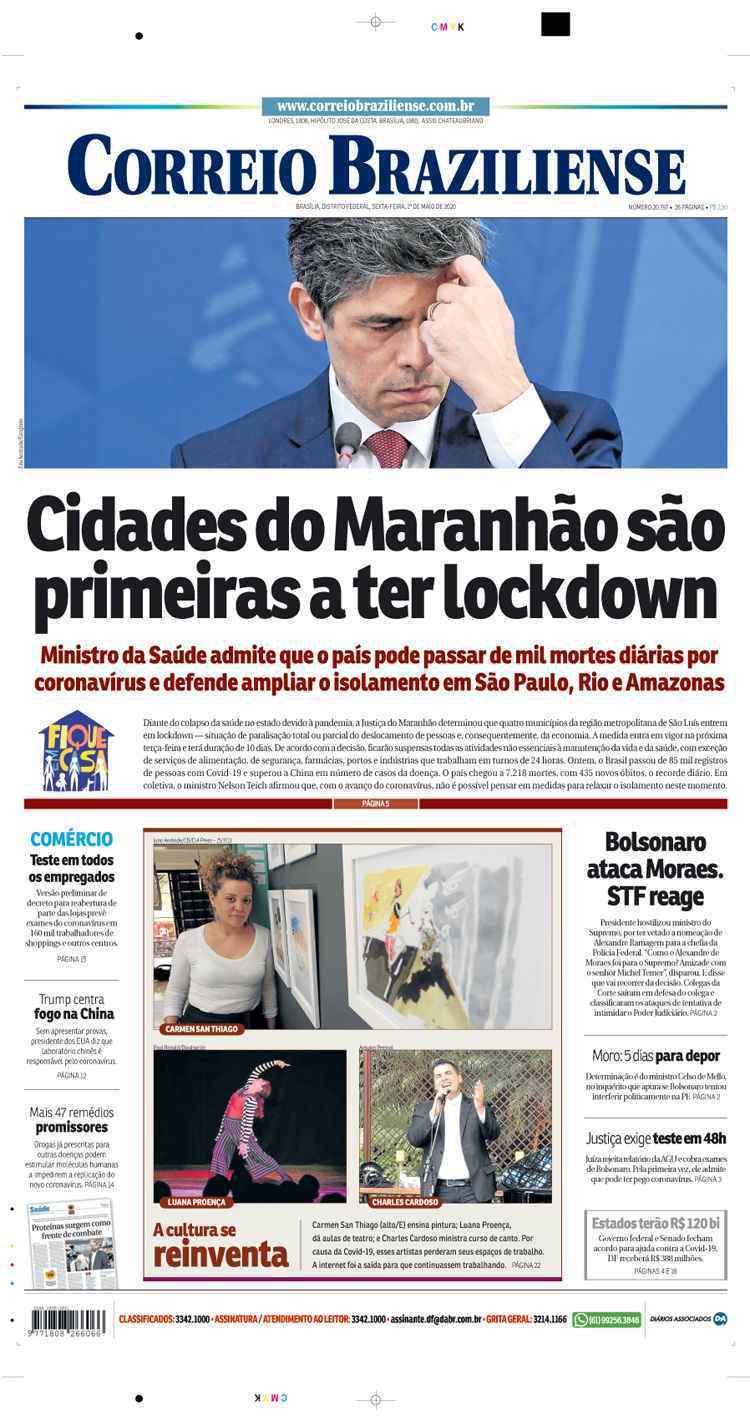 Confira a Capa do Jornal Correio Braziliense do dia 01/05/2020