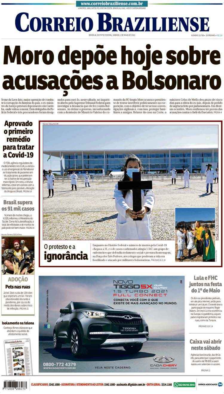 Confira a Capa do Jornal Correio Braziliense do dia 02/05/2020