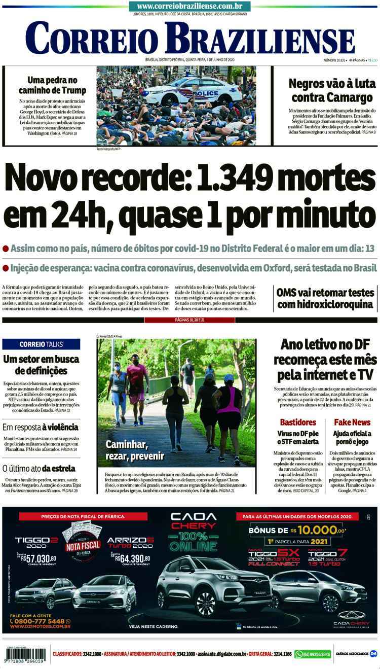 Confira A Capa Do Jornal Correio Braziliense Do Dia 04/06/2020