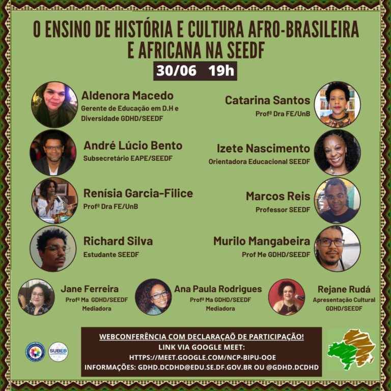 Encontro virtual serÃ¡ mediado por duas professoras da rede pÃºblica de ensino do Distrito Federal, a partir das 19h, por meio de webconferÃªncia