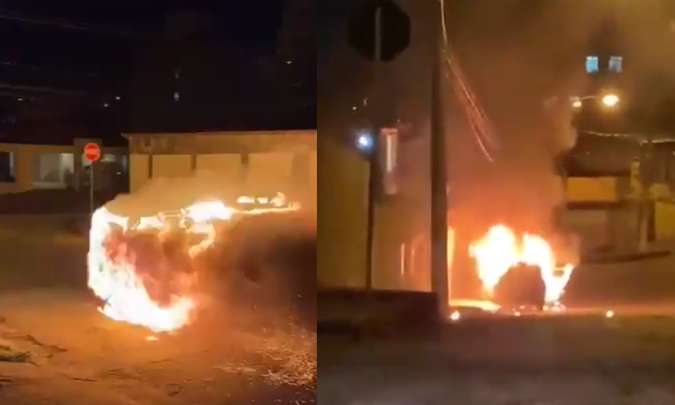 Carro pega fogo e desce desgovernado por rua de Contagem